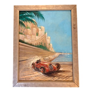1930s Monte Carlo Auto Rally Original Oil Painting For Sale