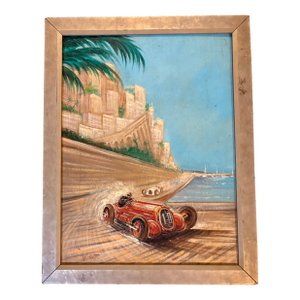 1930s Monte Carlo Auto Rally Original Oil Painting