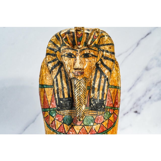 Colorful Vintage Egyptian Painted Wood Sarcophagus Box For Sale - Image 4 of 16