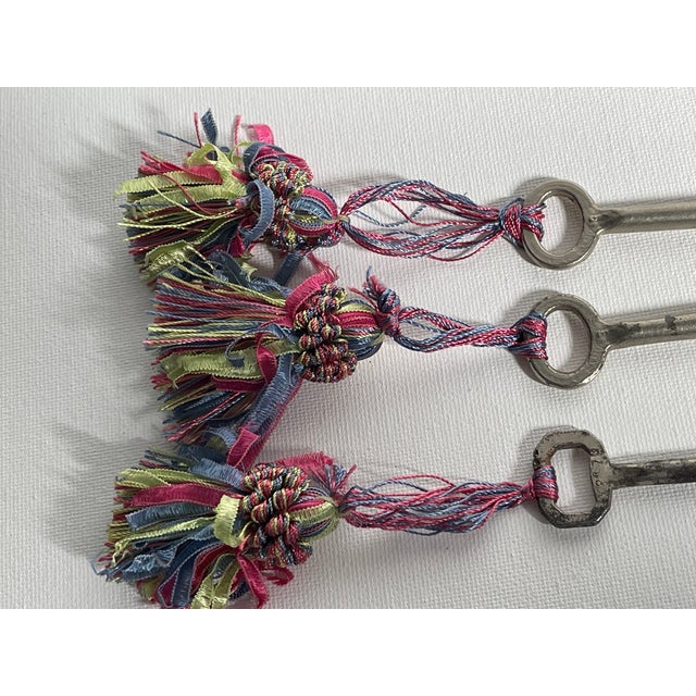 Shabby Chic Three Antique Skeleton Keys With Multicolor Tassels For Sale - Image 3 of 4