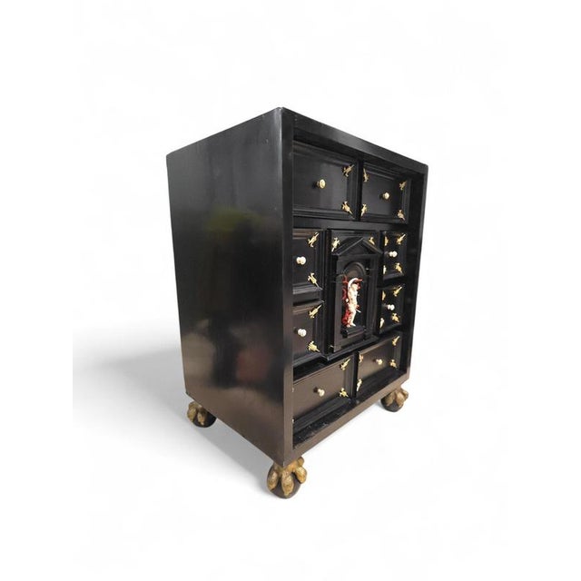 Antique Italian Ebonized Cabinet with Gilt Bronze Mounts and Sain, 1640 For Sale - Image 16 of 18