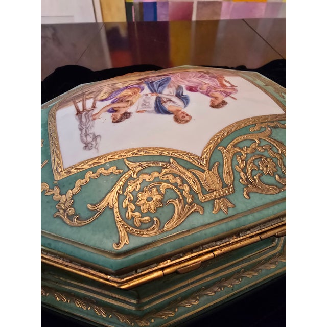 Late 19th Century Antique Emerald Green Sevres Style Porcelain Jewel Box For Sale - Image 11 of 14