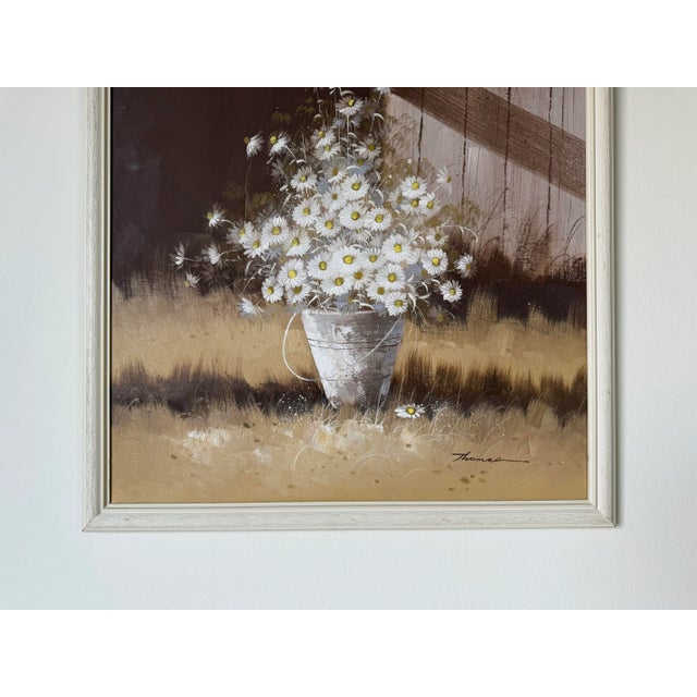 1970s 1970's Vintage Thomas Still Life Oil Painting of Daisies, Framed For Sale - Image 5 of 11
