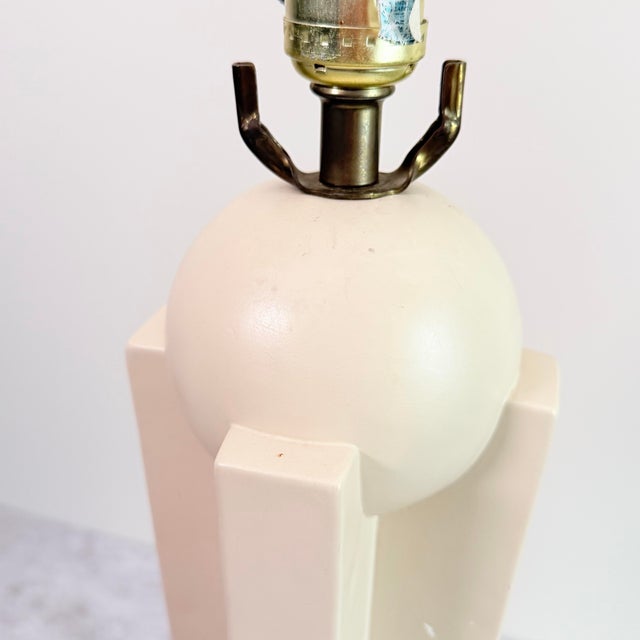 1980s Vintage Postmodern Memphis Style Sculptural Table Lamp, Cream Architectural Column With Sphere Finial For Sale - Image 5 of 8