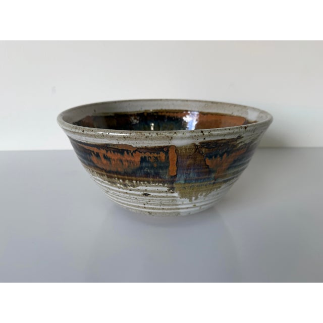 1980’s Vintage Organic – Hand Thrown Drip Glaze Stoneware Studio Pottery Bowl – Unsigned For Sale - Image 12 of 12