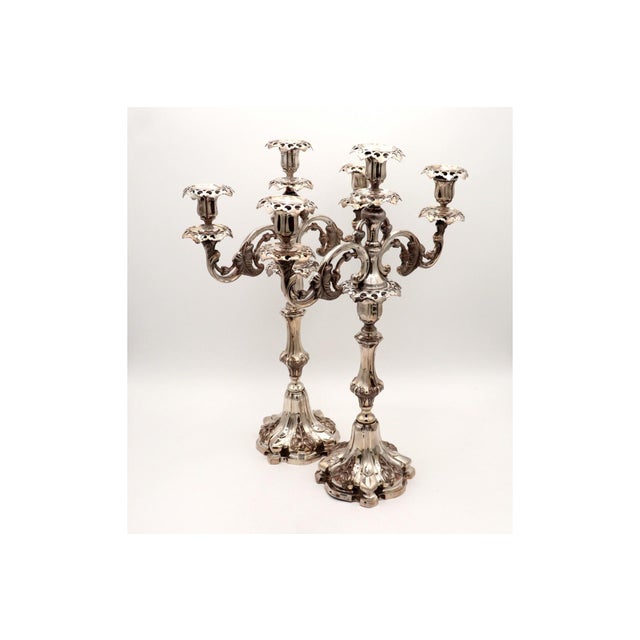 Silver 3-Light Candelabras with Cut-Out Sconces, Set of 2 For Sale - Image 5 of 8