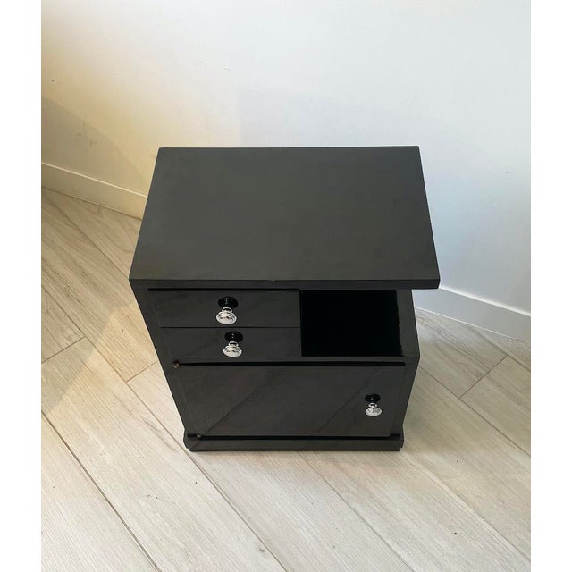 Art Deco Bedside Tables in Black Lacquer, 1940s, Set of 2 For Sale - Image 11 of 15