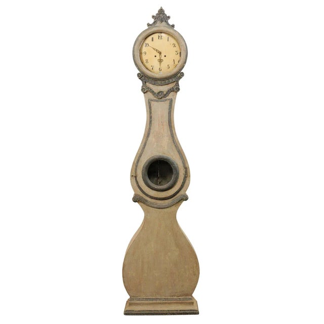 19th Century Swedish Fryksdahl Painted Wood Floor Clock With Carved Crest For Sale - Image 12 of 12