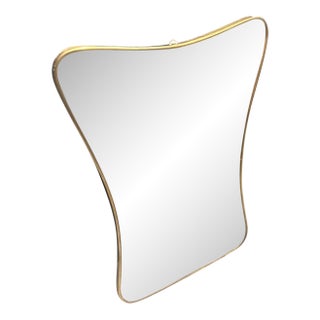 1950s Gio Ponti Style Mid-Century Modern Brass Biscuit Shaped Wall Mirror For Sale