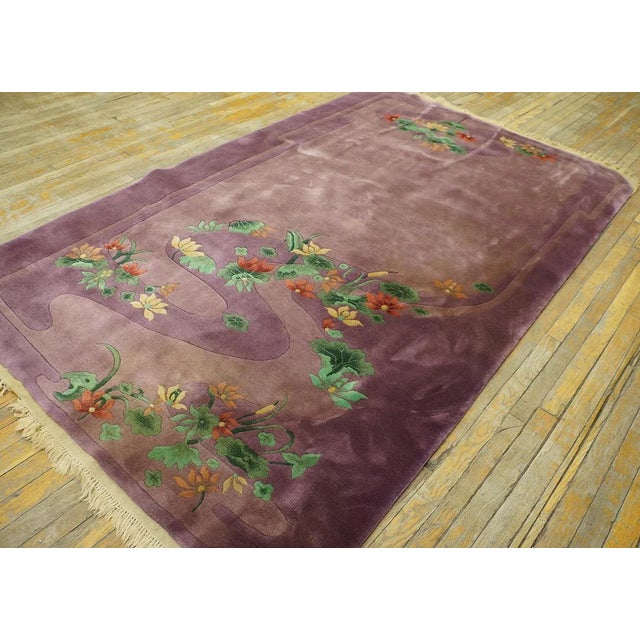 1920s Purple Aquatic Foliage Antique Chinese Art Deco Carpet 4' 10'' X 8' 6'' Wool Knotted Rug For Sale - Image 9 of 9