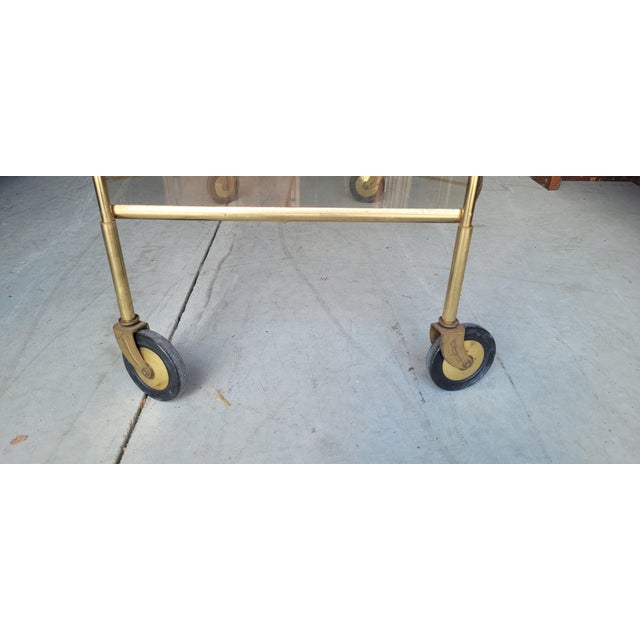 Mid-Century Modern MCM Vintage 1950s Gold Tone Bar Cart For Sale - Image 3 of 8