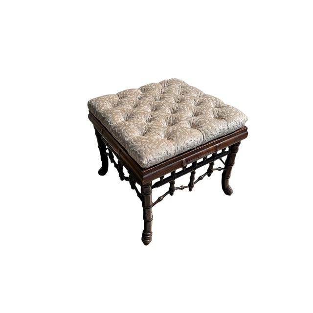 Regency Style Faux Bamboo Cut Velvet Upholstered Footstool.