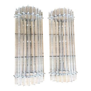 Vintage Italian Crystal Triedo Wall Sconces Styled After Murano - Pair For Sale