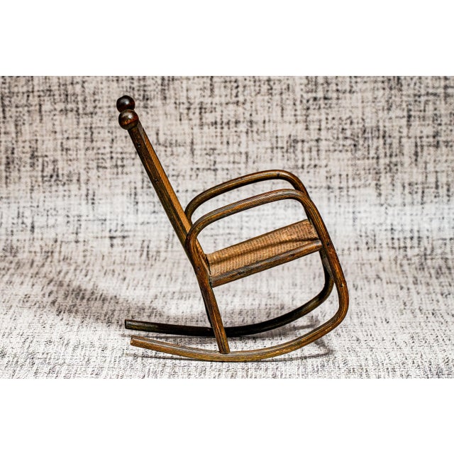 Hand Made Antique Wood Rattan Miniature Rocking Chair Furniture Primitive Folk Art For Sale In New York - Image 6 of 11
