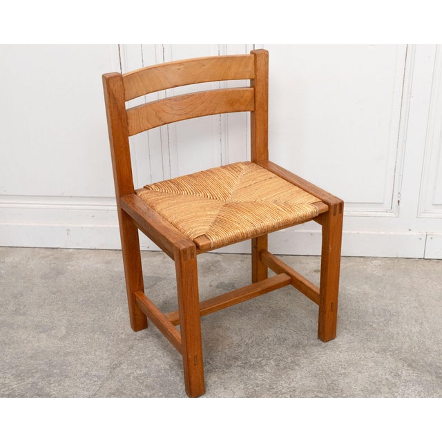 Vintage Chairs in Elm and Straw from Maison Regain, 1970s, Set of 6 For Sale - Image 4 of 12