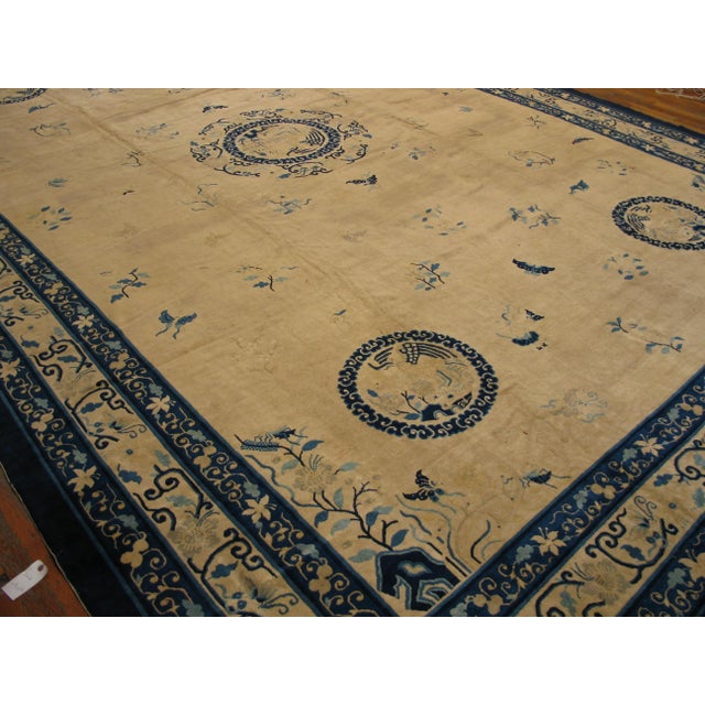 Late 19th Century Splendid White Ivory Color With Medallion Crest Pattern Antique Chinese Peking Rug For Sale - Image 5 of 6