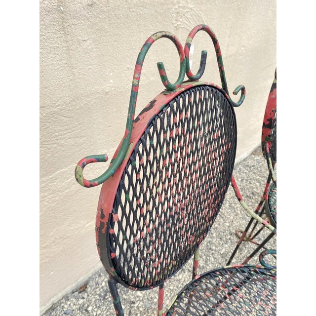 Vintage Victorian Style Small Wrought Iron Camo Paint Garden Patio Chair - Set 4 For Sale - Image 9 of 12