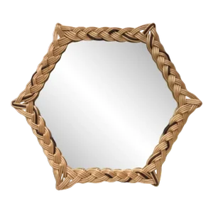 C.1950 French Rattan Hexagon Mirror