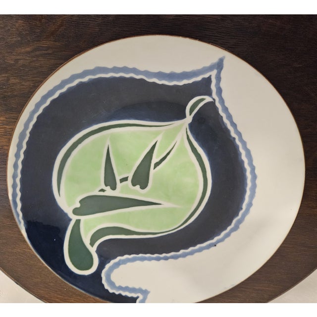 White Vintage 1960s Japanese Studio Pottery Ceramic Serving Platter Wall Hanging Bamboo Leaves For Sale - Image 8 of 10