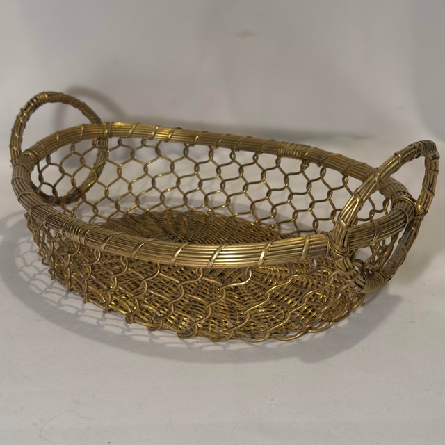 Mid 20th Century Vintage Castilian Imports Woven Brass Tabletop Baskets - Set of 2 For Sale - Image 5 of 11
