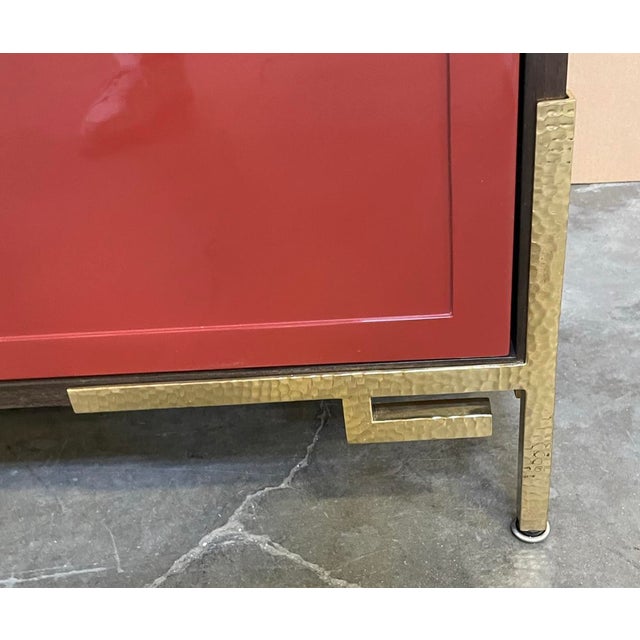 Ribbon Mahogany Frame with Red Lacquer Doors Chinois Sideboard | Chairish