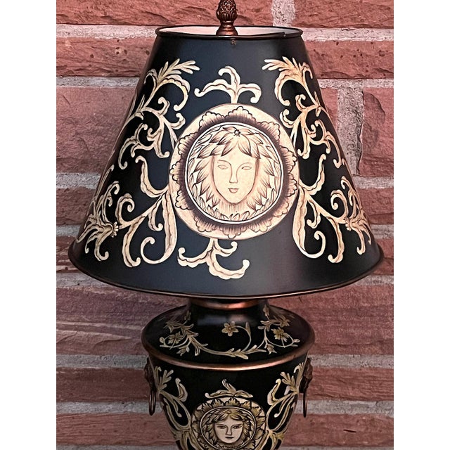 Black Vintage Ceramic and Metal Shade Table Lamp in the style of Versace, 1990s For Sale - Image 8 of 12