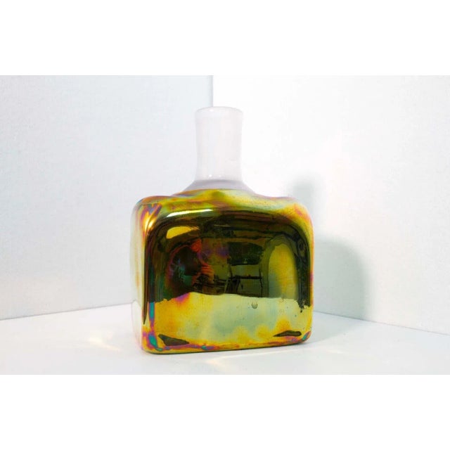 1970s Paula Bartron Signed Postmodern Iridescent Glass Decanter With Flower Design Top For Sale - Image 11 of 12