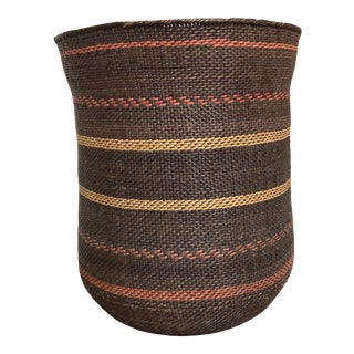 Vintage Woven Striped Basket For Sale