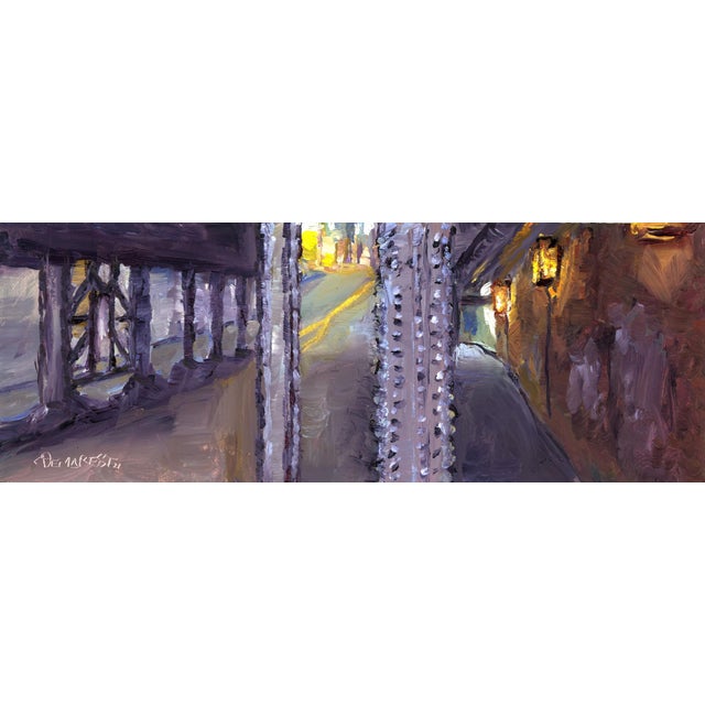 38th Bridge Under the Tracks by Delton Demarest | Oil on Board View of a bridge under train tracks. For Sale