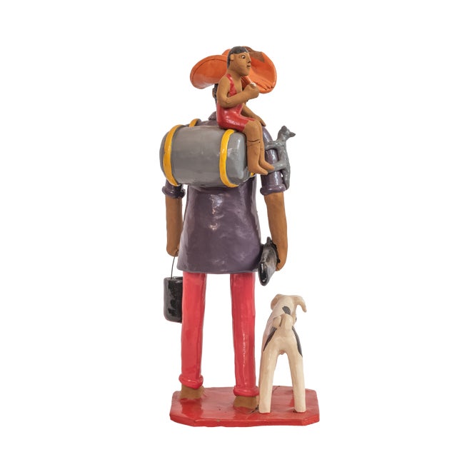 Late 20th Century Vintage Brazilian Folk Art Hand-Painted Clay Sculpture "O Retirante" (The Migrant) by Antônio Rodrigues For Sale - Image 5 of 5