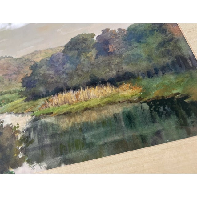 Watercolor Landscape River Painting in Faux Bamboo Frame For Sale In Charleston - Image 6 of 13