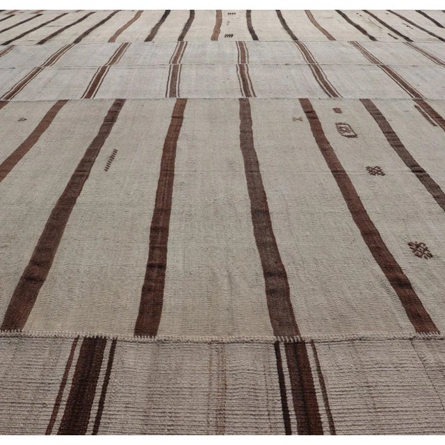 Textile Vintage Hand Woven Neutral Paneled Kilim Flat-Weave in Tones of Cream and Brown For Sale - Image 7 of 13