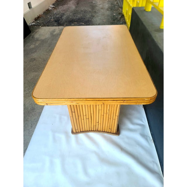 Brown Vintage Rattan Patio Table With Curved Pedestal Bases, Attributed For Sale - Image 8 of 11