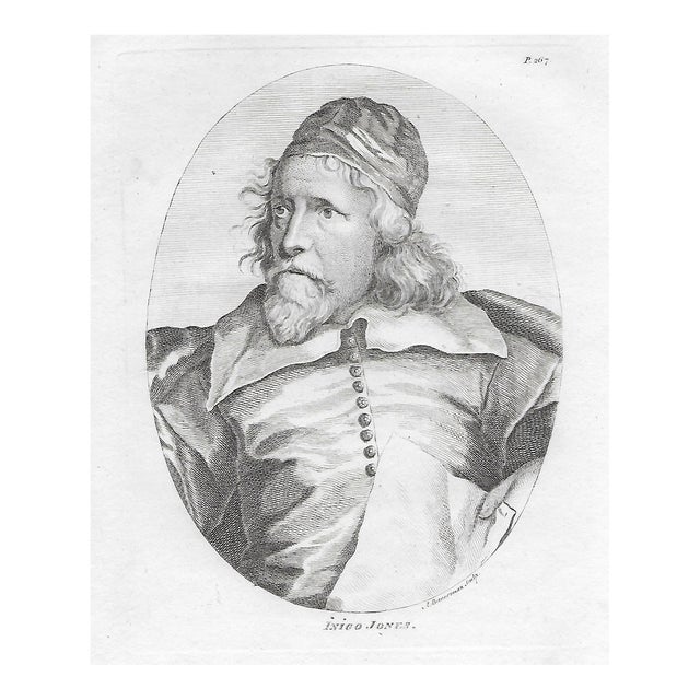 1798 English Architect Inigo Jones Portrait Engraving For Sale