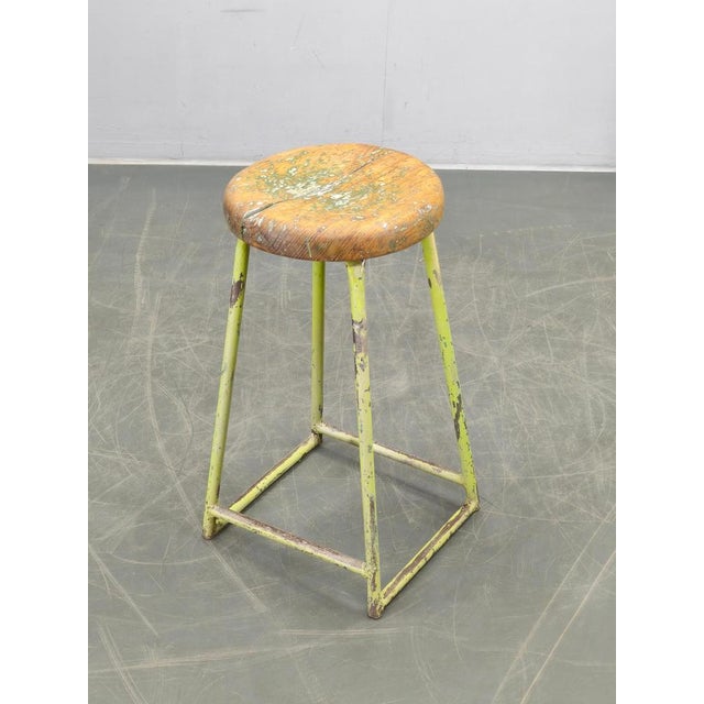 Industrial Industrial Stool with Pine Seat, Czech, 1940s For Sale - Image 3 of 11