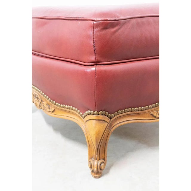 French Beech and Red Skai Ottoman, 1960s For Sale - Image 6 of 9