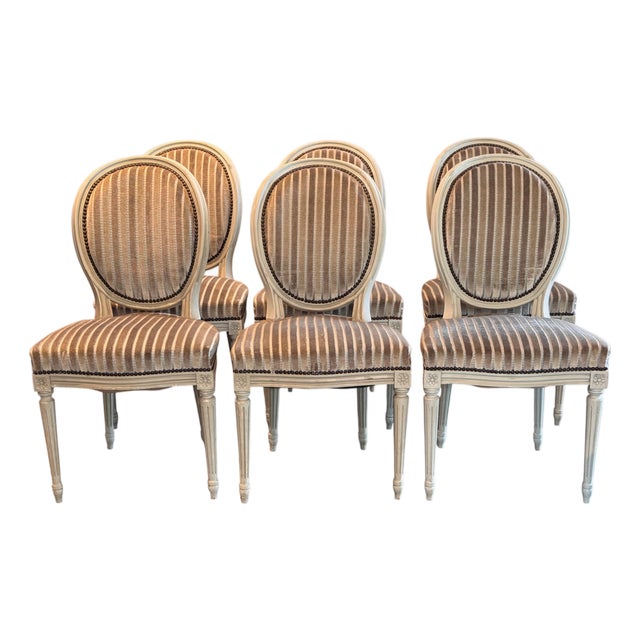 Mid 20th Century Set of Six French Louis XVI Style Dining Chairs For Sale