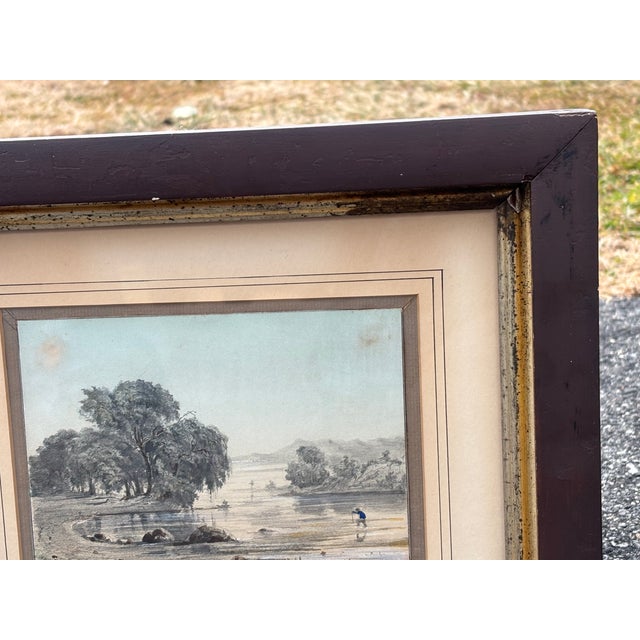 Late 19th Century European School 19th C. Drawing in Original Framing - River Landscape For Sale - Image 5 of 9
