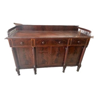 Antique 19th C. American Empire Crotch Flame Mahogany Sideboard Buffet For Sale