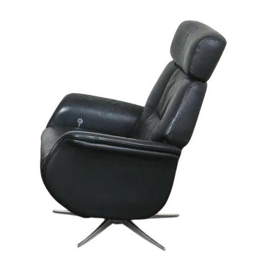 Danish Modern Leather Swivel Lounge Chair Recliner For Sale - Image 11 of 13