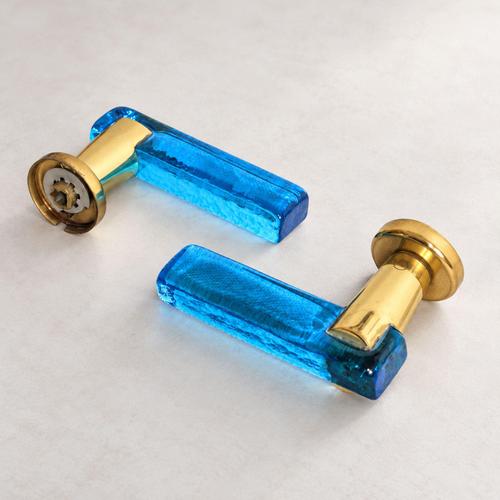 Italian Blue Murano Glass and Brass Door Handles, 1970s, Set of 6 For Sale - Image 6 of 9