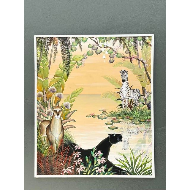 Vintage Monumental 1999 Original Jungle Oil Painting on Canvas For Sale - Image 10 of 12