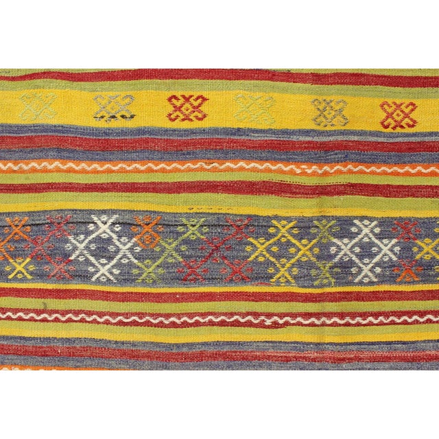 Vintage Turkish Kilim Rug in Yellow, Red, Green, and Blue With Tribal Motifs For Sale - Image 10 of 13
