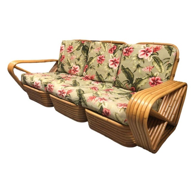 1950s Restored Rattan Six Strand Square Pretzel Sofa For Sale In Los Angeles - Image 6 of 8