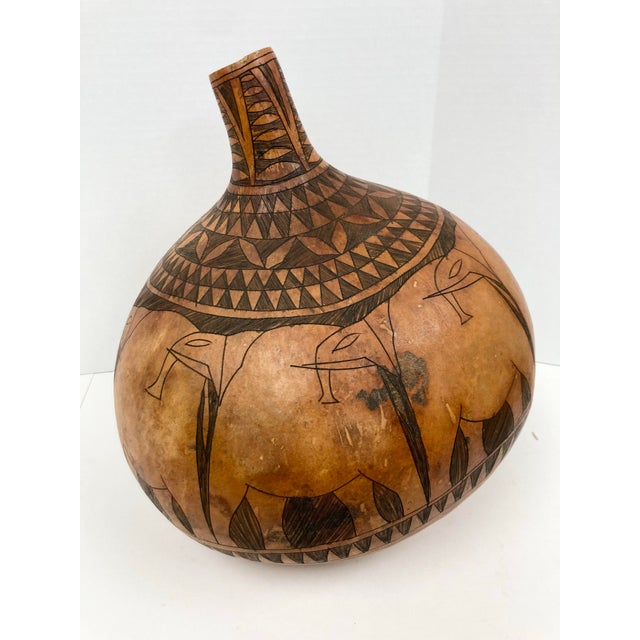 1960s Large and Decorative African Gourd With Elephant Herd Design For Sale - Image 4 of 12