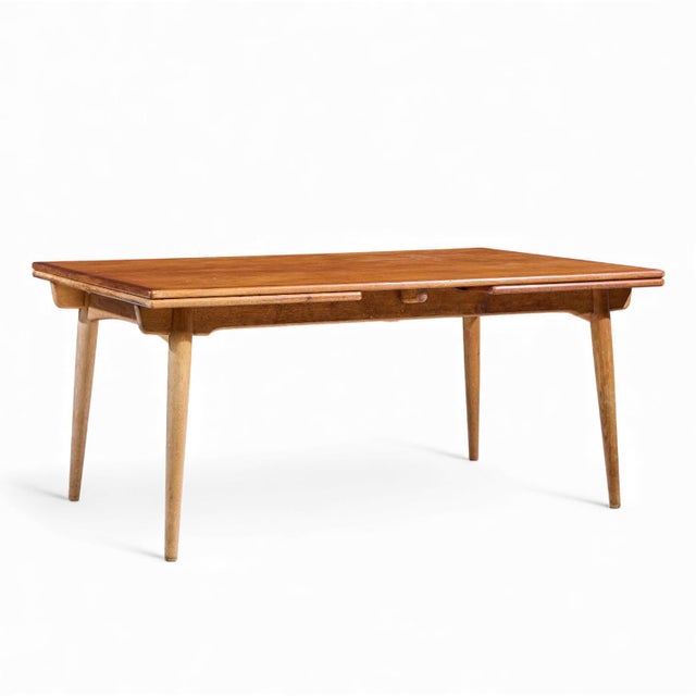 Hans J. Wegner for Andreas Tuck at-312 Mid Century Danish Teak Hidden Leaf Dining Table For Sale In Chicago - Image 6 of 11