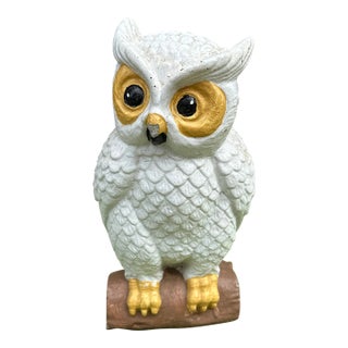 1970s Stone Painted Owl Sculpture For Sale