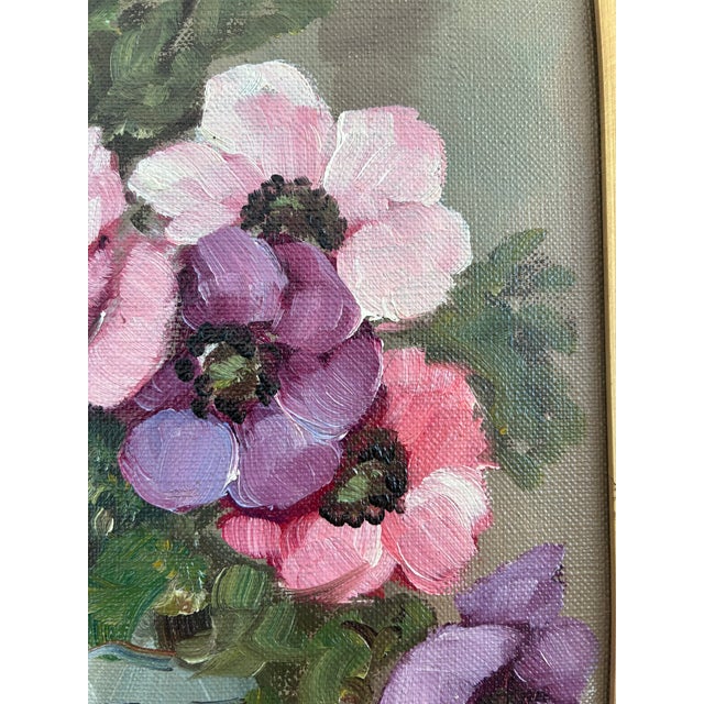 1960s Vintage Original Flower Oil Painting, Signed Floral Still Life For Sale - Image 5 of 12