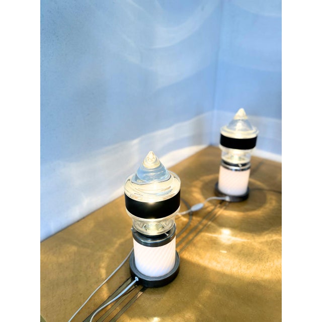 Space Age Murano Glass Table Lamps, Italy, 1970s, Set of 2, in Flawless conditions. Designed 1970 to 1979 European Plug...