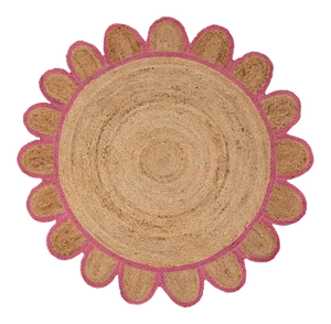 Pink Round Jute Scallop Rug - 3'x3'